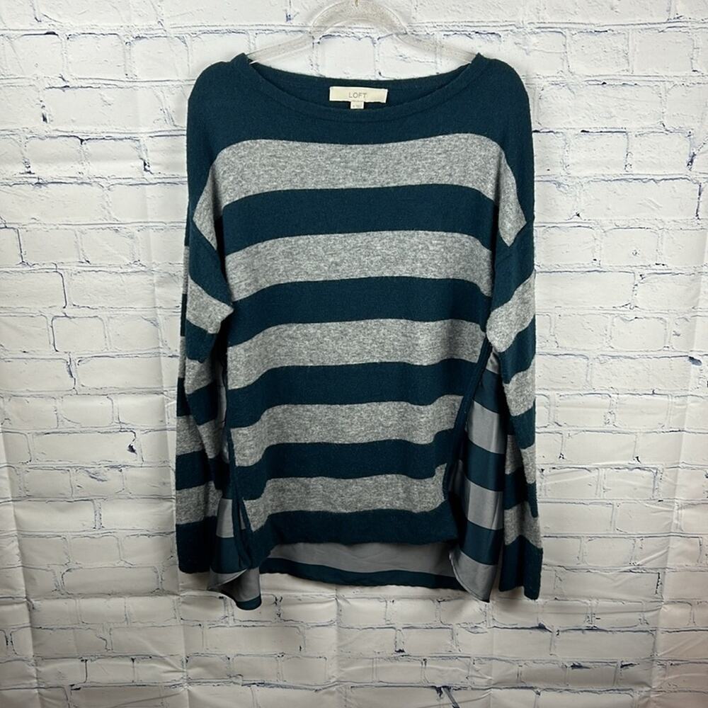 Loft Wool Blend Striped Sweater With Satin Back Panel Size Medium